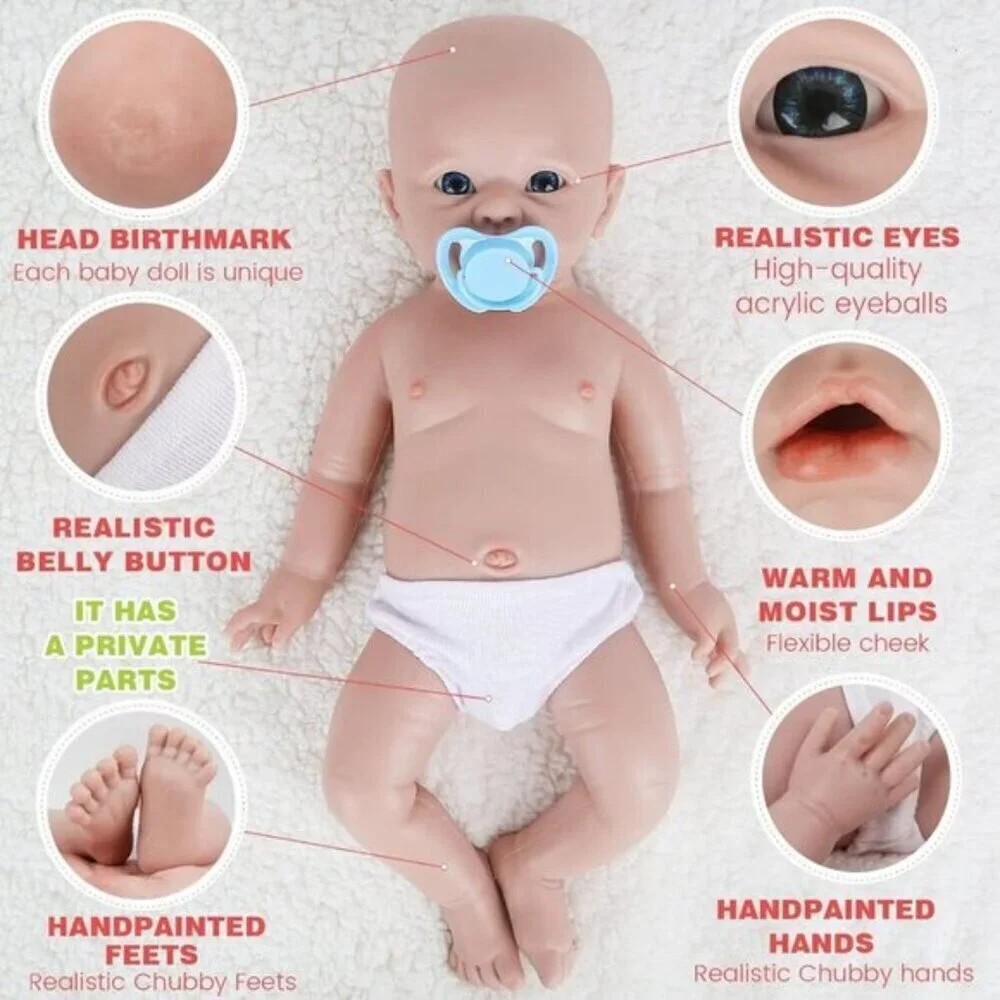 Full Silicone Reborn Baby Doll Boy 20 inch Black White Newborn Baby Doll